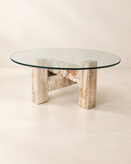 Avela travertine& glass coffee table