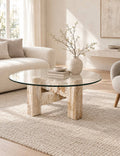 Avela travertine& glass coffee table