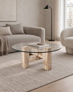 Avela travertine& glass coffee table