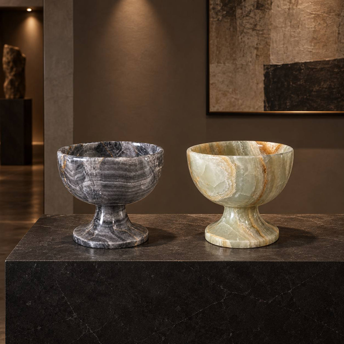 Niva natural onyx pedestal bowl